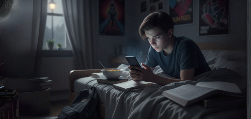 Illustration showing the impact of social media on mental health in teens