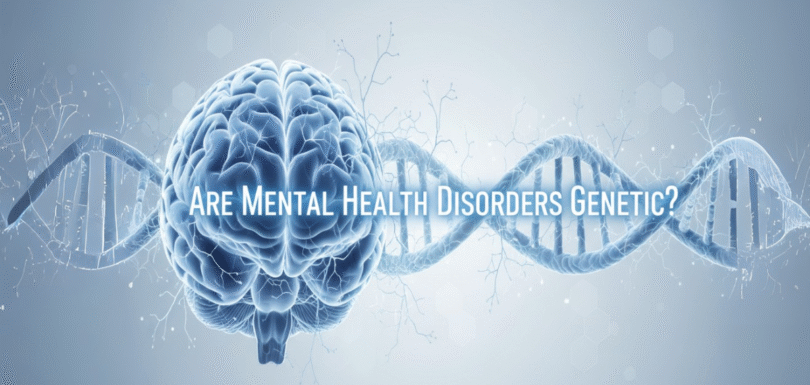 Are Mental Health Disorders Genetic, illustration of brain and DNA connection