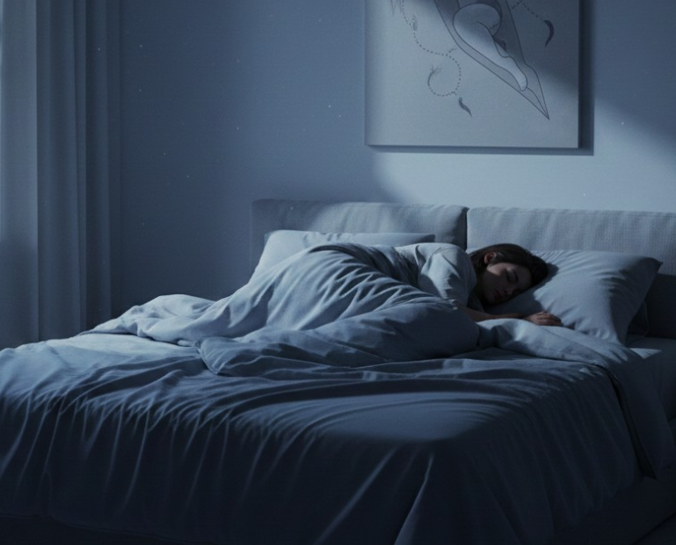 A peaceful bedroom setup representing the connection between sleep and depression.