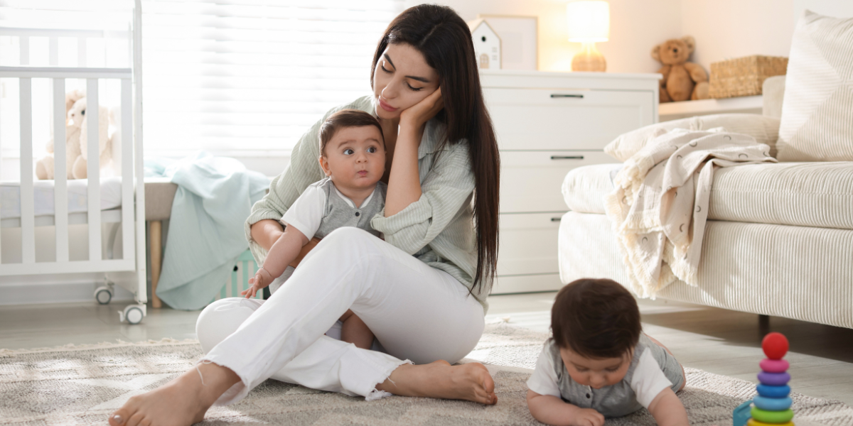 Mother recognizing when to seek help for postpartum depression and emotional distress after childbirth