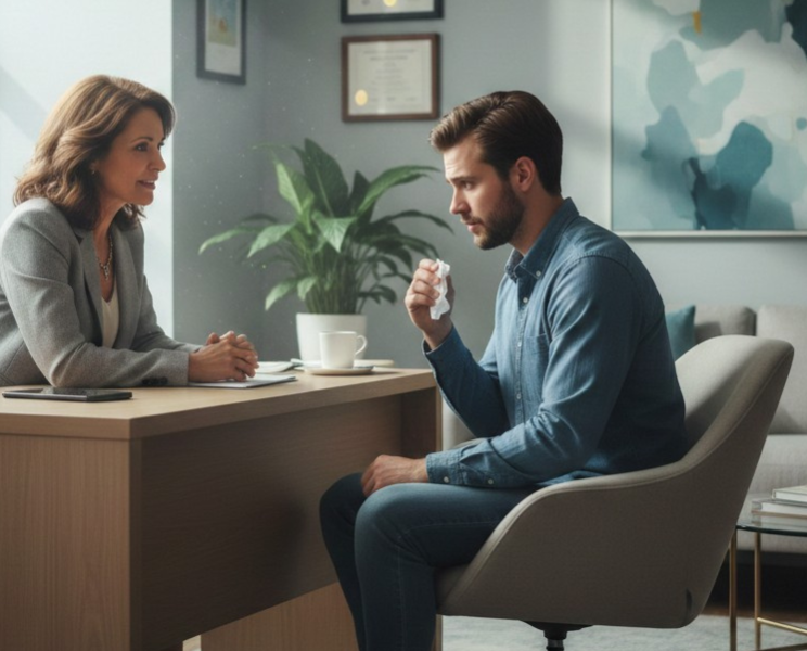 psychiatrist for anxiety consulting patient in private clinic