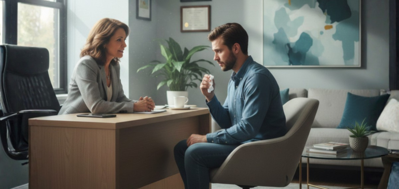 psychiatrist for anxiety consulting patient in private clinic