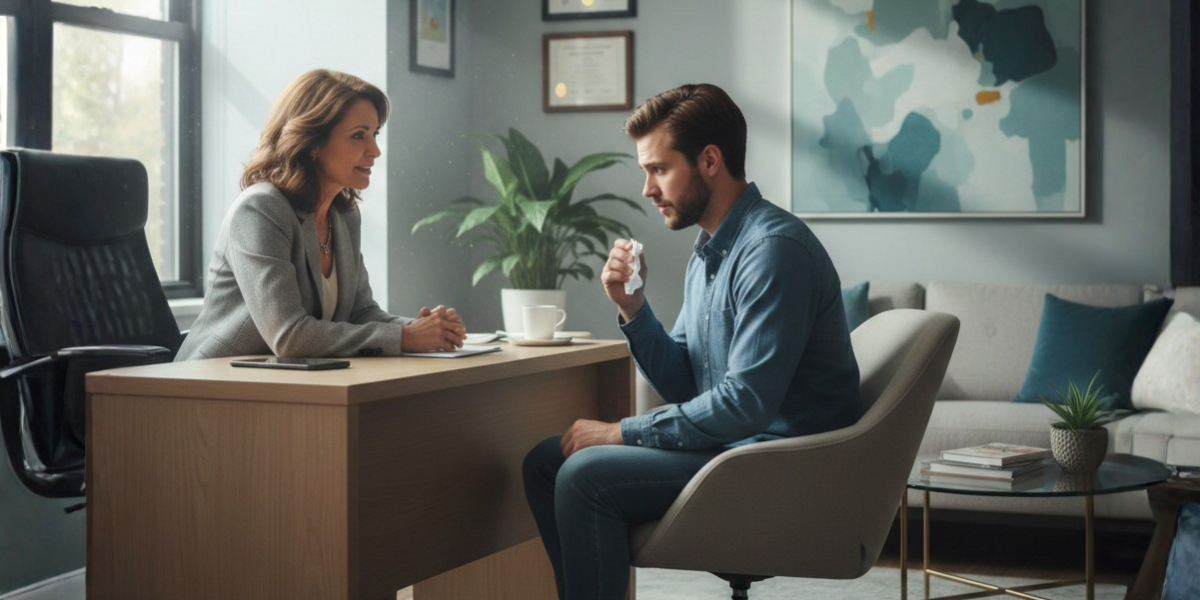 psychiatrist for anxiety consulting patient in private clinic